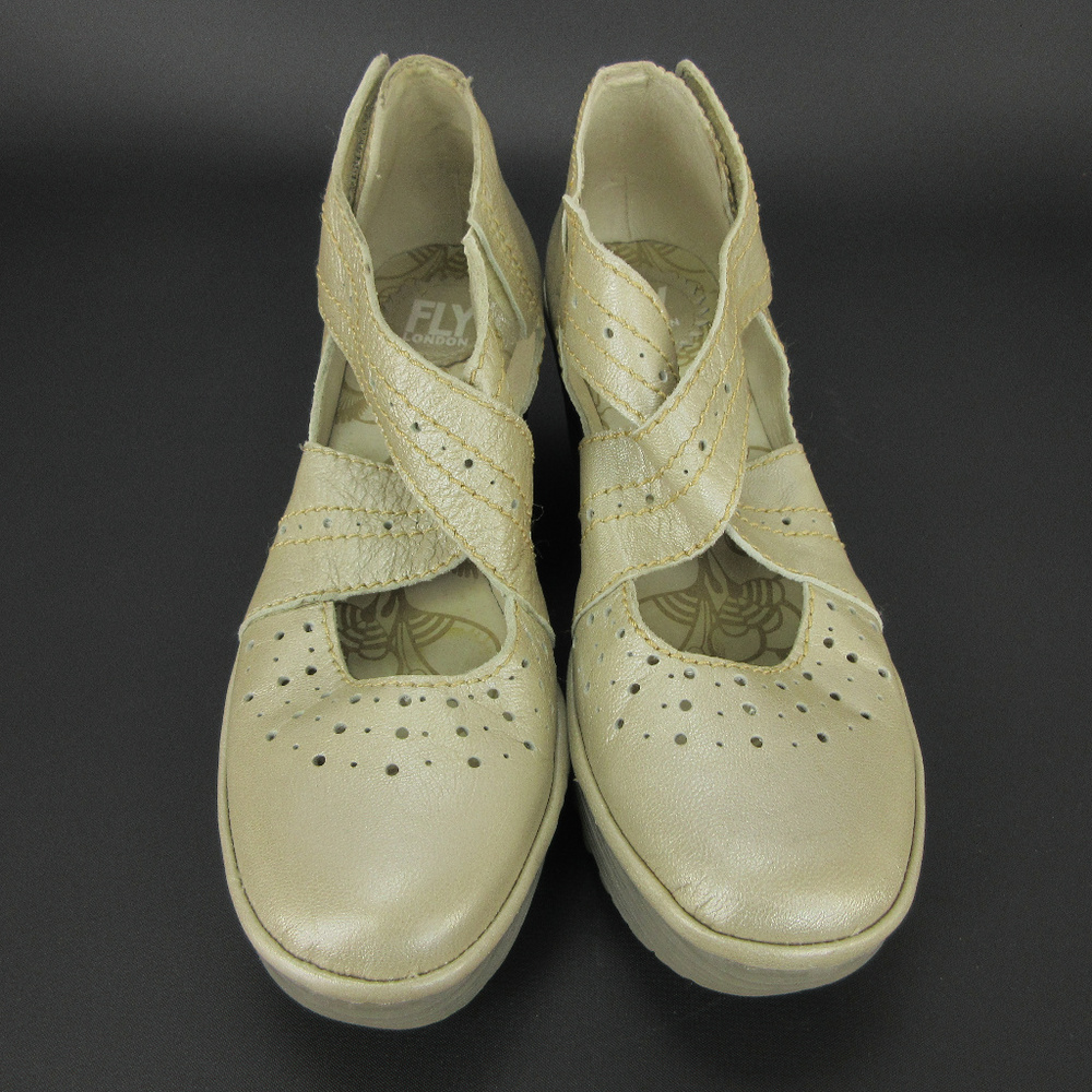 SOLD FLY London Yepe Wedge 37 Gold Mary Jane - Picture 5 of 8
